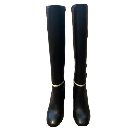 Calvin Klein Poloma Tall Black Wedge Boots w/ White Stripe Size 9 Women's - Picture 4 of 12